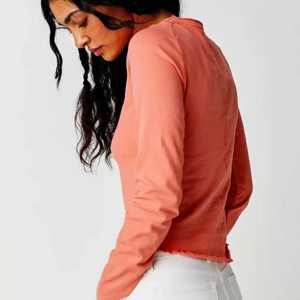 Free People X We The Free Be My Baby Tee long sleeve coral L NEW